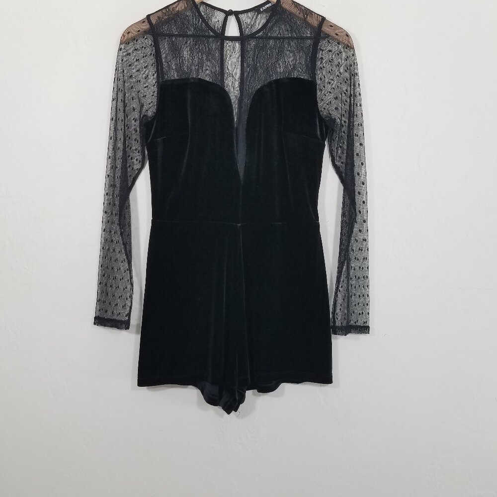 Express Long Sleeve Mesh Velvet Romper Black Size S